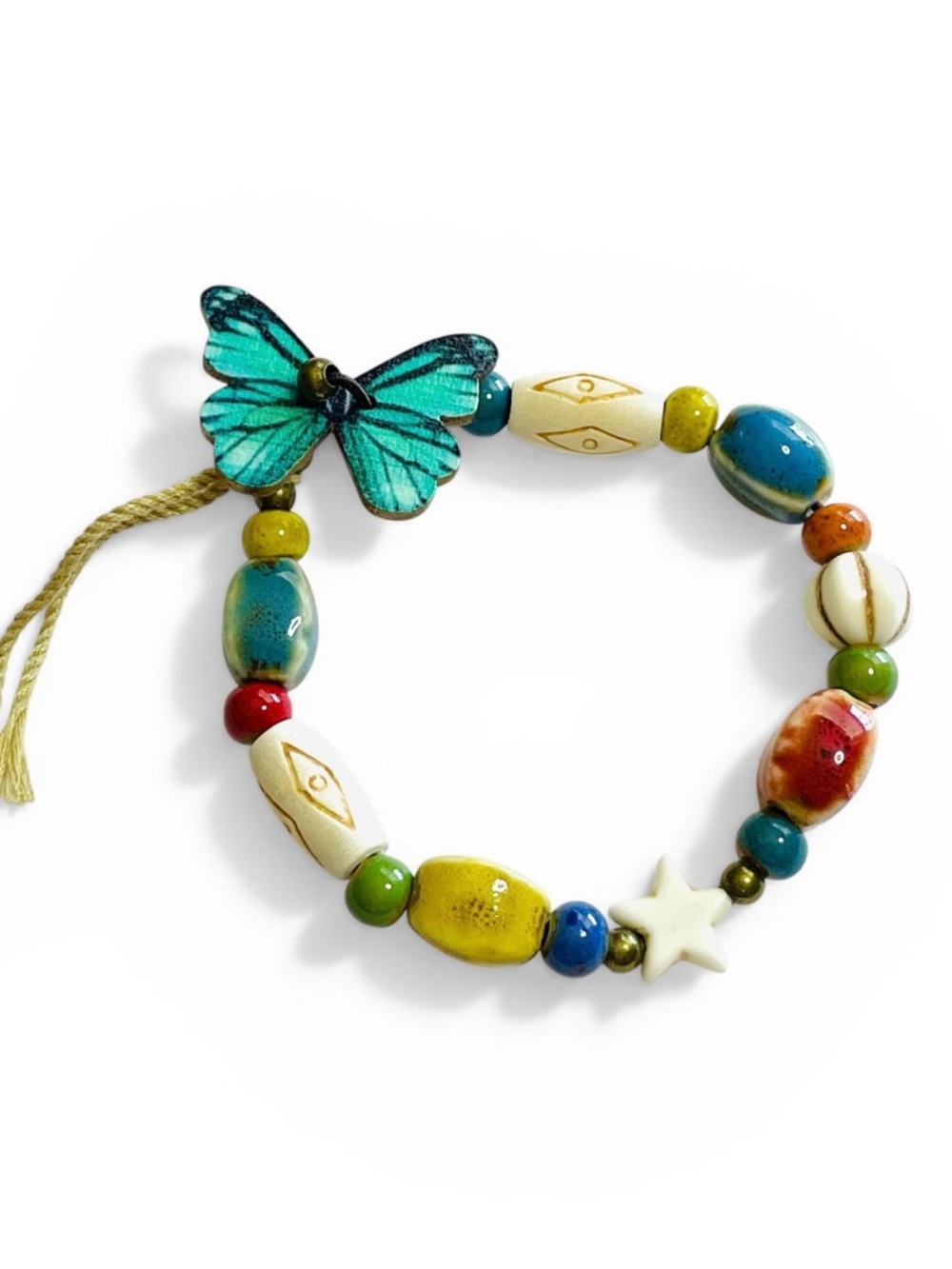 Handmade Beaded Bracelet with Turquoise Butterfly Charm